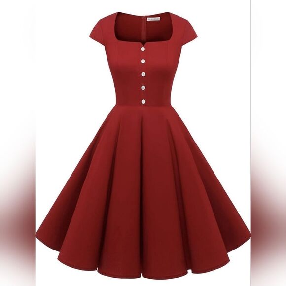 Vintage Dresses & Skirts - 🔹️NWT Dark Red 50's Rockabilly Dress Large